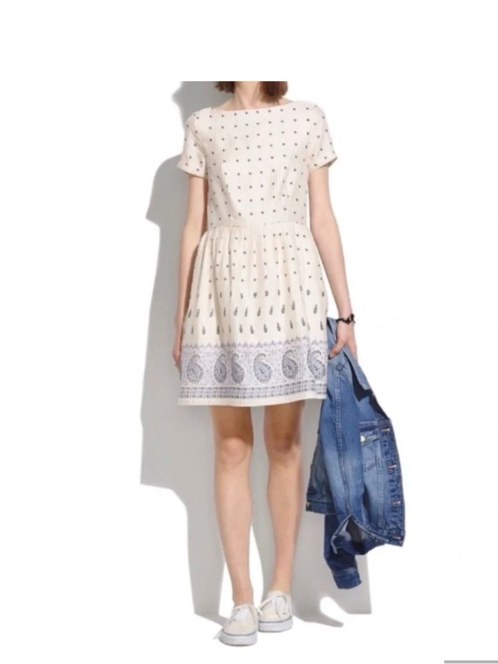 Madewell Cream Dress with Navy Paisley Border